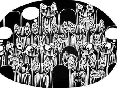 Shhh! abstract ant black and white cartoon cinema comic graphic group illustration illustrator insect lino pattern vector