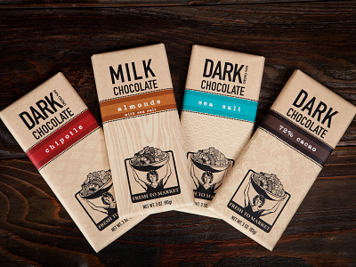 Fresh to Market Chocolate Bar Package Design almonds cacao chipotle chocolate dark chocolate flexo fresh to market ivan sohrakoff kraft milk chocolate package design packaging sea salt