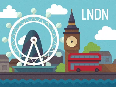 LNDN bigben britain bus city color colors england flat flatui illustration landscape london uk