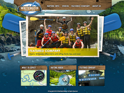 WhiteWaterRafting.com 401 bubbles design interactive mountains nature paddles rafting site trees web website wood