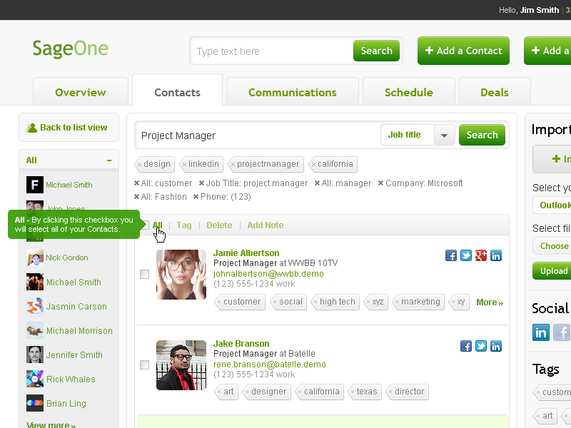 Example of Sage Webapp Contacts List View