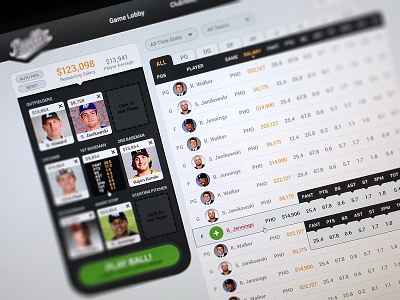 BR Lineup app baseball draft fantasy lineup playball players sports stats table team ui ux web website