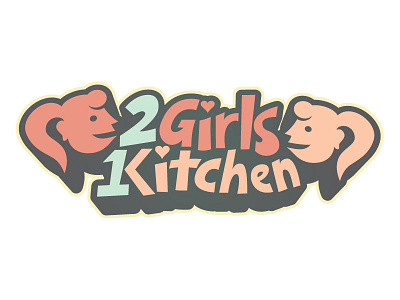 Two Girls One Kitchen bake chef cooking custom eat eating food girls gray green grey illustration industry kitchen one pastel pink two typography