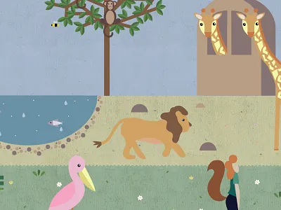 Zoo Detail animals bird birds botanical children duck fish flower giraffe girl graphic graphic design illustration landscape leaves lion monkey nature pelican print print design tree vector water zoo