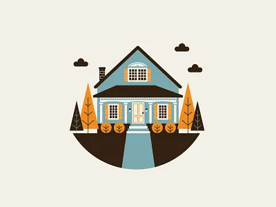 Happy House blue flat house illustration landscape minimalistic orange simple trees