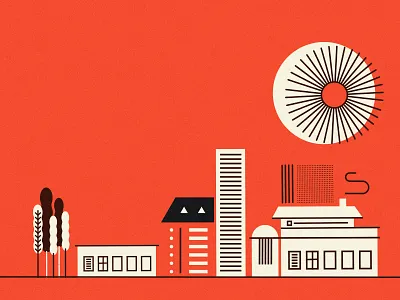 Black and red black city house illustration red tree