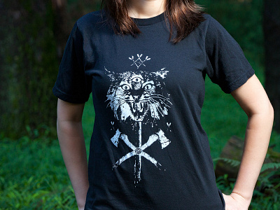Three-Eyed Cat apparel axe cat cult gore hexagram jon testa mean folk t shirt