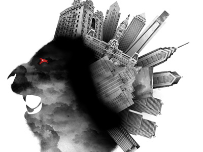 Here Kitty clouds illustration lion philadelphia philly skyline vector