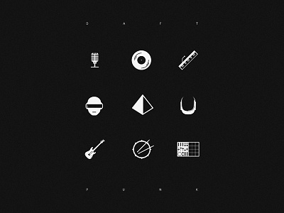 Tribute to Daft Punk, B&W. black daft drums guitar helmet icon iconic mic music piano punk pyramid sample tools vocoder white