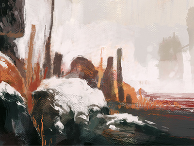 Crab beach art black brush canvas concept illustration landscape orange painting red rocks