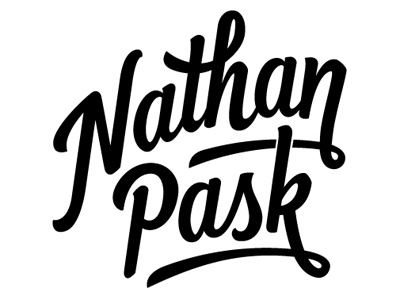 Nathan Pask Logo black white lettering logo script