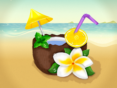 At The Beach beach coco nut flower green icon lemon ocean sand sea straw summer sun