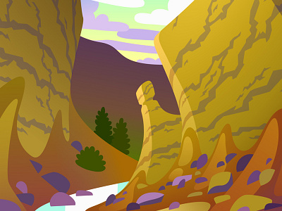 Canyon in Perspective - Finished canyon illustration landscape mountains river rock vector west