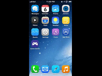 iOS 7 Springboard Concept app apple calendar center colorful concept facebook flat game game center glyph home icon imessage ios ios 7 iphone jony ive mail metro music phone safari screen smartphone social space springboard twitter ui