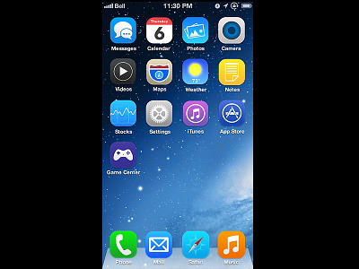 iOS 7 Springboard Concept app apple calendar center colorful concept facebook flat game game center glyph home icon imessage ios ios 7 iphone jony ive mail metro music phone safari screen smartphone social space springboard twitter ui