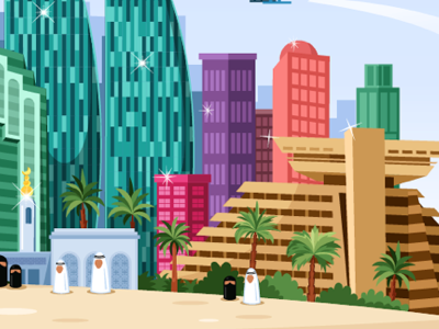 Doha Skyline Artwork arab buildings doha illustration palm qatar sheraton skyline trees