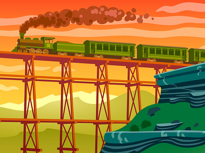 The Old West - Finished bridge illustration landscape mountains railroad rock rocks train vector west