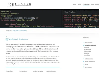 Shaker.com capabilities clean minimal re design responsive rwd shaker web design development