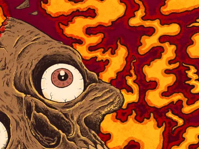 Arghhghh detail drawing eyeball fire flames illustration line red skull