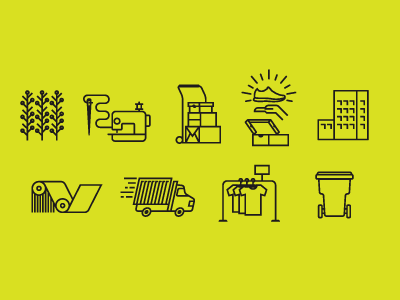 Simple Icons box building clothes disposal icons sew shirt shoes sneakers textile trash truck