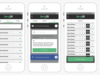 Forty30 App Preview app flat flat ui forty30 mobile tennis ui ux