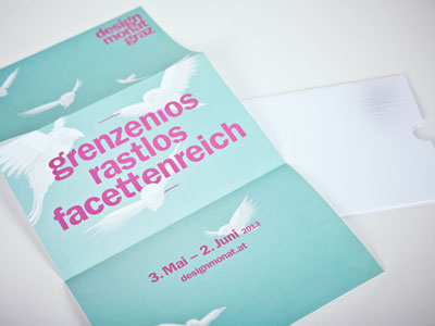 Designmonat Graz 2013 Invitation birds design designmonat graz invitation letterpress mint monat month pink purple type white