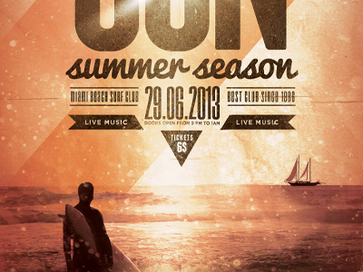 Summer Flyer Template Vol. 3 alternative beach caribbean dance disco dj electro electronic flyer island lights model music nightclub paradise party photoshop poster print psd summer sun sunset sunshine surf surfer template tropical vintage