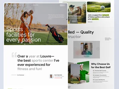 GOLFOR- Golf Sports Landing Page activity athlete club company courses design golf golf courses golf landing page hero section landing page minimalist professional rent field reservation sport sport website sports website website design