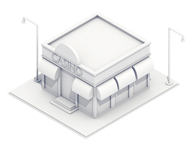 Casino 3d ao architecture awnings building c4d casino cinema 4d gambling gambling house grayscale greyscale illustration lights low poly lowpoly model place render steps street light streetlight