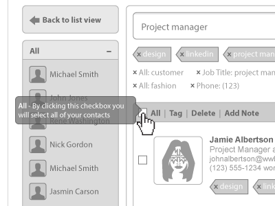 SageOne Web Application Contacts List (wireframes) usability userexperience ux wireframe