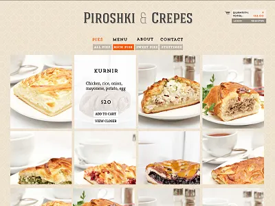 Piroshki & Crepes Online Store Website Design 3d branding cake classy design interface logo makoyed pie piroshki round type typography ui vadim vadimages website