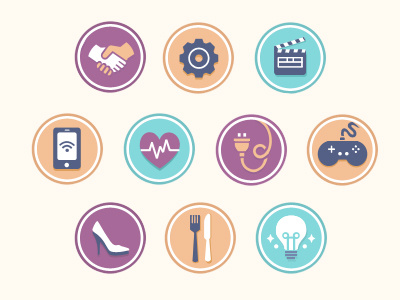 topic icons business communication electric fashion film food games handshake healthcare icon lightbulb plug