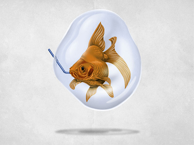 Breath of Fresh Air animal art bubble creative fish floating goldfish illustration nature pencil water