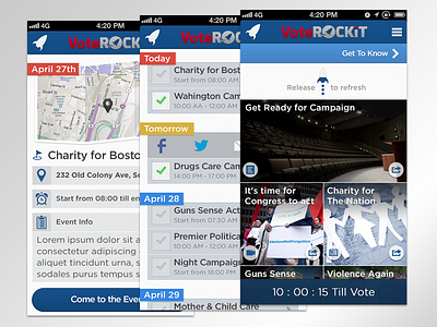 Political iOS App design icons images ios iphone layout loading mockups ribbons sample stream ui ui design user interfaces