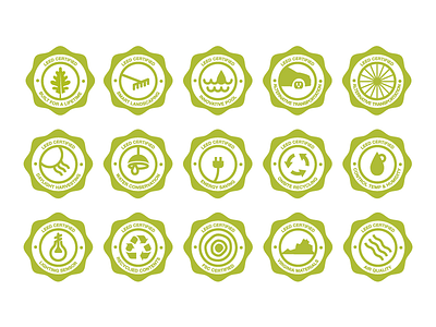 Leed Badges Full Set badges electric icon illustration leed light bulb oak leaf virginia wood