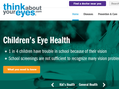 Think About Your Eyes Home educational eye care health healthcare vision web design