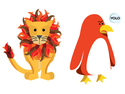 Lion and Penguin bird cat illustrator lion penguin vector yolo