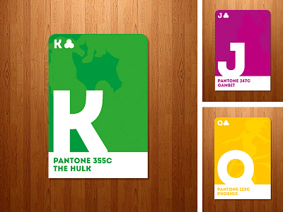 Marvel Pantone Cards cards color green heroes jack king marvel pantone poker purple queen yellow