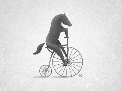 Horse animal branding circus cycle identity logo mare odd penny farthing strange tail vintage weird