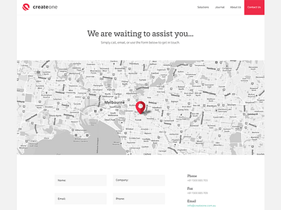 CreateOne Contact Page contact form flat focus lab icon interactive location map minimal web design website