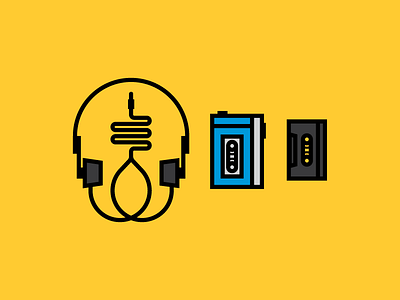 Portable Cassette Player bold bright cassette cassette player headphones icon illustration stroke thick vector walkman