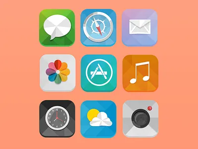 Low Poly iOS 7 Icons apple camera icons illustration imac ios ios7 iphone itunes low poly mail poly vector
