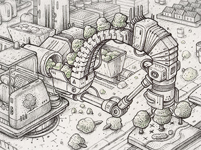 WIP: tree planter machine drawing illustration mechanical pencil snake tree tree planter vector