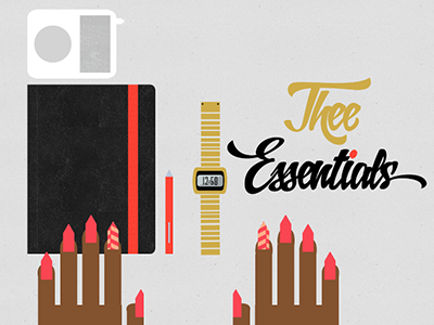 Thee Essentials art concept creative custom shape design fun graphic graphic design illustration illustrator ipod letrista script letter moleskine pen vector watch