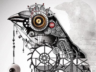 Mechanic Crow bird birds construction crow cuervo dead eye fauna mecanica gears illustration mecanico mechanic poe