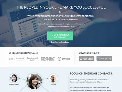 Contactually Homepage blue contacts contactually design desktop laptop mobile screen ui user interface ux web design website