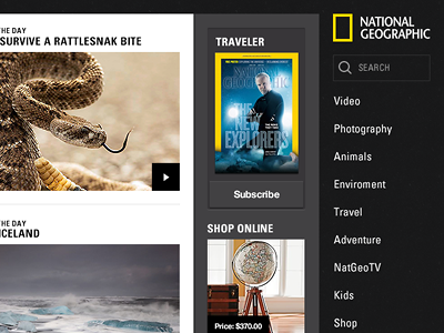 Navigation design layout magazine national geographic navigation photography photos photoshop typography video