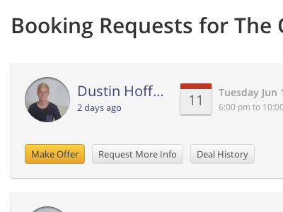 Booking Requests avatar booking buttons calendar offer request