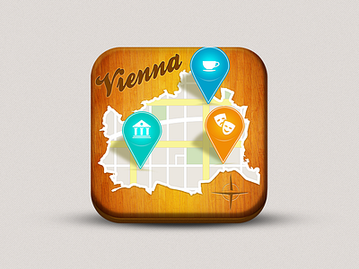 Story Hunter App Icon app compass icon ios map pin story texture vienna wood