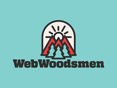 webwoodsmen badge branding logo mountains outdoors sun trees web woods